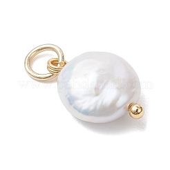 Natural Baroque Keshi Pearl Flat Round Charms with Brass and 304 Stainless Steel Findings&nbsp;PALLOY-JF04915