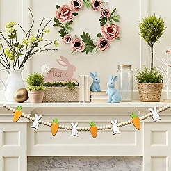 2Pcs Felt Rabbit Carrot & Wood Beads Hanging Banners&nbsp;DIY-WR0005-47
