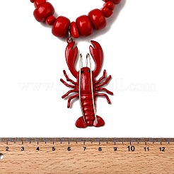 Plastic Lobster Pendant Beaded Necklaces with Alloy End Chains&nbsp;NJEW-D336-01G