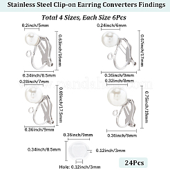24Pcs 4 Styles 304 Stainless Steel Clip-on Earring Findings with Imitation Pearl Plastic Beaded&nbsp;STAS-SC0010-46B