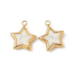 304 Stainless Steel Enamel Charms, Star Charms, Ion Plating(IP), Real 18K Gold Plated, White, 16x13.5x3.5mm, Hole: 1.8mm
