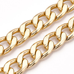 Aluminum Curb Chains, Diamond Cut Cuban Link Chains, Unwelded, Light Gold, 19.5x13x3.5mm