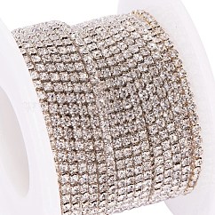 Brass Rhinestone Strass Chains, Rhinestone Cup Chains, with Spool, Silver Color Plated, Crystal, 2mm, about 10yards/roll
