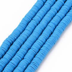 Handmade Polymer Clay Bead Strands, Heishi Beads, Disc/Flat Round, Deep Sky Blue, 6x0.5~1mm, Hole: 2mm, about 320~447pcs/strand, 15.74 inch~16.92 inch