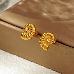 Elegant 304 Stainless Steel Seashell Stud Earrings, Golden, 10.2x13mm