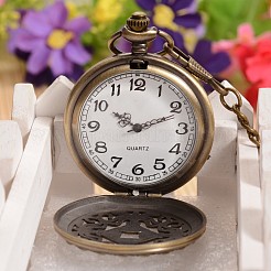 Filigree Flat Round Alloy Pendant Pocket Quartz Watch Necklaces&nbsp;WACH-L024-07
