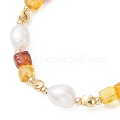 Natural Amber & Cultured Freshwater Pearl Beaded Bracelets for Women&nbsp;BJEW-JB13646