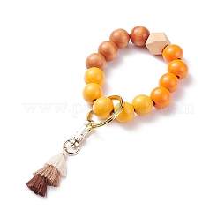 Round & Polygon Natural Wood Beads Stretch Bracelets Keychains&nbsp;KEYC-JKC00319
