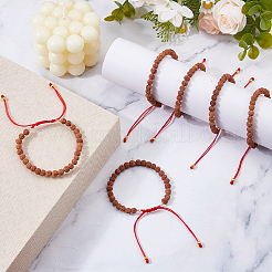 6Pcs Round Natural Rudraksha Beaded Braided Bead Bracelets&nbsp;BJEW-DC00021