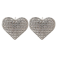 Rack Plating Heart Brass Pave Clear Cubic Zirconia Stud Earrings&nbsp;EJEW-I310-02P