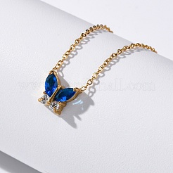 304 Stainless Steel Cubic Zirconia Butterfly Pendant Necklaces&nbsp;LS-NJEW-Z057-05A-G
