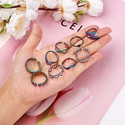 9Pcs 9 Style 304 Stainless Steel Hand & Infinite & Heart & Moon Cuff Rings&nbsp;RJEW-SZ0001-19
