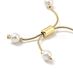 Shell Pearl Beaded Slider Bracelet with Brass Snake Chain&nbsp;BJEW-B066-01B-01