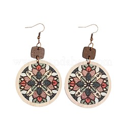Bohemian Printed Wood & Zinc Alloy Dangle Earrings&nbsp;WG1476A-01