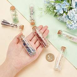 7Pcs 7 Style Natural Jade & Garnet & Lapis Lazuli & Quartz Crystal & Green Aventurine & Rose Quartz & Fluorite Chips Bonsai Tree in Column Glass Wish Bottles&nbsp;AJEW-OC0004-43