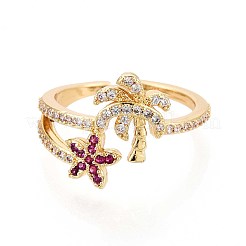 Brass Micro Pave Cubic Zirconia Cuff Rings for Women&nbsp;KK-T071-56G