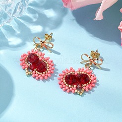 Handmade Glass Seed Beads Heart Stud Earrings&nbsp;EJEW-MZ00291-01