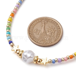 Plastic Imitation Pearl & 201 Stainless Steel Star & Seed Beaded Bracelet&nbsp;NJEW-JN04649-02