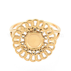 Flower 304 Stainless Steel Cuff Ring Components&nbsp;STAS-T066-02G