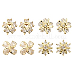 Flower Brass Micro Pave Clear Cubic Zirconia Stud Earrings&nbsp;EJEW-U064-03G