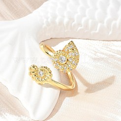 Brass Micro Pave Clear Cubic Zirconia Cuff Rings for Women&nbsp;RJEW-A061-01G