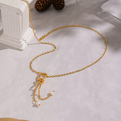 Minimalist Stainless Steel and Water Drop Natural Freshwater Pearl Knot Tassel Pendant Necklaces for Women&nbsp;DX0351-1