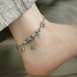 Natural Chalcedony Lucky Donut & Brass Fu Charm Anklets for Women&nbsp;FS-WG9BF59-01