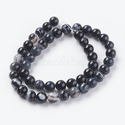 Round Dyed & Heated Natural Black Agate Beads Strands&nbsp;X-G-G582-8mm-07