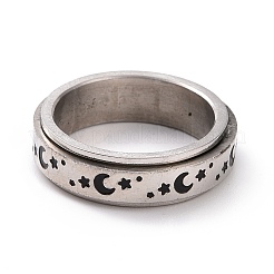 Black Enamel Moon with Star Rotating Fidget Band Ring&nbsp;RJEW-I089-07P