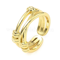 Rack Plating Brass Criss Cross Open Cuff Rings&nbsp;RJEW-D009-05G