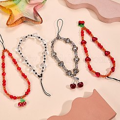 Cat Eye & Acrylic Beaded Mobile Straps&nbsp;HJEW-SW00137-01