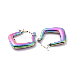 Ion Plating(IP) Rainbow Color 304 Stainless Steel Rhombus Hoop Earrings for Women&nbsp;EJEW-G293-21M