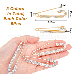 15Pcs 3 Colors Crystal Rhinestone Safety Pin Brooches&nbsp;FIND-DC0003-15