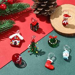 8Pcs 8 Styles Christmas Themes Handmade Lampwork Pendants&nbsp;LAMP-CJ0002-68