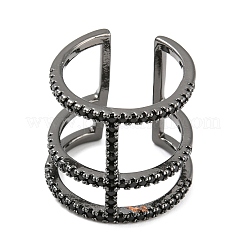 Brass Triple Lines Open Cuff Ring with Cubic Zirconia&nbsp;RJEW-Q781-03