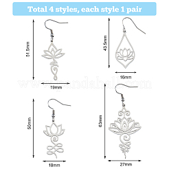 4 Pairs 4 Style 304 Stainless Steel Long Dangle Earrings&nbsp;EJEW-FI0002-55
