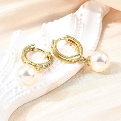 Round Brass Micro Pave Clear Cubic Zirconia Hoop Earrings&nbsp;EJEW-F369-02G