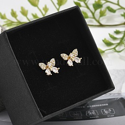 Brass Micro Pave Clear Cubic Zirconia Stud Earrings&nbsp;EJEW-R016-02G