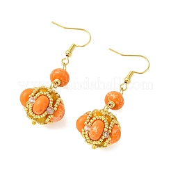 Glass Seed Bead and Synthetic Imperial Jasper Dangle Earrings&nbsp;EJEW-MZ00743-02