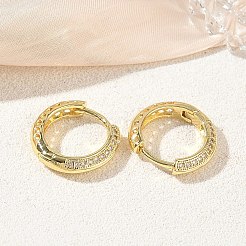 Brass Micro Pave Cubic Zirconia Hoop Earrings&nbsp;KK-CBA30C7-28G