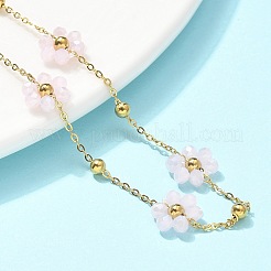 304 Stainless Steel & Synthetic Stone Daisy Flower Chain Anklets for Women&nbsp;AJEW-B031-01G-02