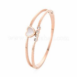 Natural Shell Heart Bangle with Rhinestone&nbsp;BJEW-N017-008RG