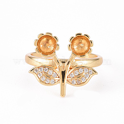 Brass Micro Pave Clear Cubic Zirconia Peg Bails Cuff Finger Ring Settings&nbsp;KK-T062-113G-NF