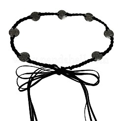 Boho Embossed Floral Alloy Coin Polyester Tie Chain Belts for Women&nbsp;FS-WGDC917-01