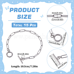 15Pcs 304 Stainless Steel Paperclip Chain Bracelets Set&nbsp;BJEW-SC0001-23