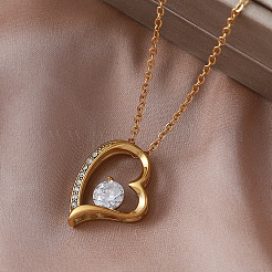 Vintage 304 Stainless Steel Glass Heart Pendant Necklaces for Women&nbsp;VV5030