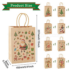 8Pcs 8 Styles Christmas Theme Printed Kraft Paper Bags with Handles&nbsp;ABAG-TA0001-59