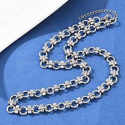 8MM 304 Stainless Steel Textured Ring Link Chain Necklaces&nbsp;NJEW-Z105-04P-03