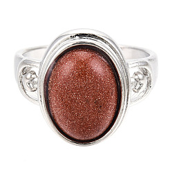 Natural Mixed Gemstone Oval Finger Rings&nbsp;RJEW-N044-03