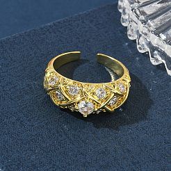 Brass Micro Pave Cubic Zirconia Cuff Open Rings&nbsp;RJEW-C163-24G